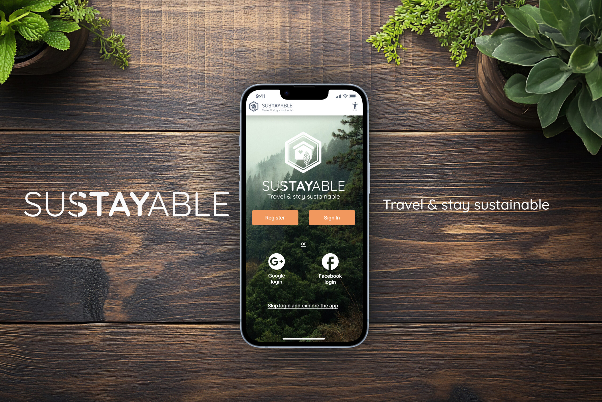 Sustayable app start screen on a mobile phone.