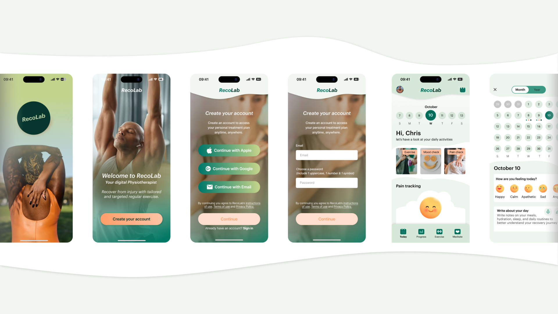 Screens showing the prototype for the RecoLab app.