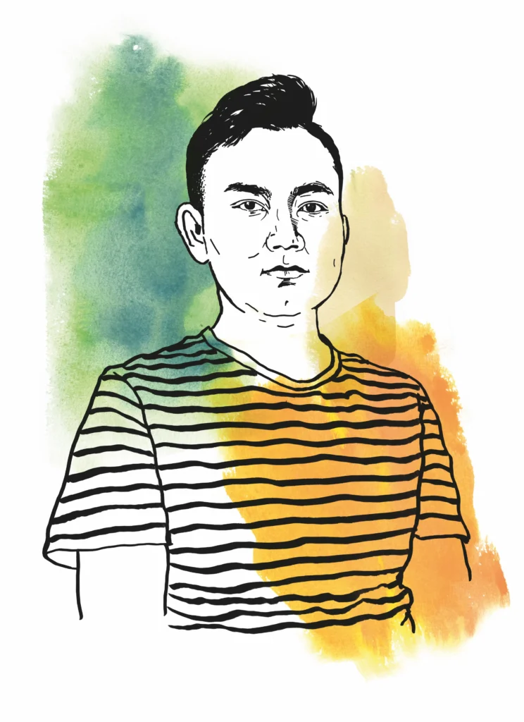 Illustrated portrait in watercolor of Kasem Vahedi