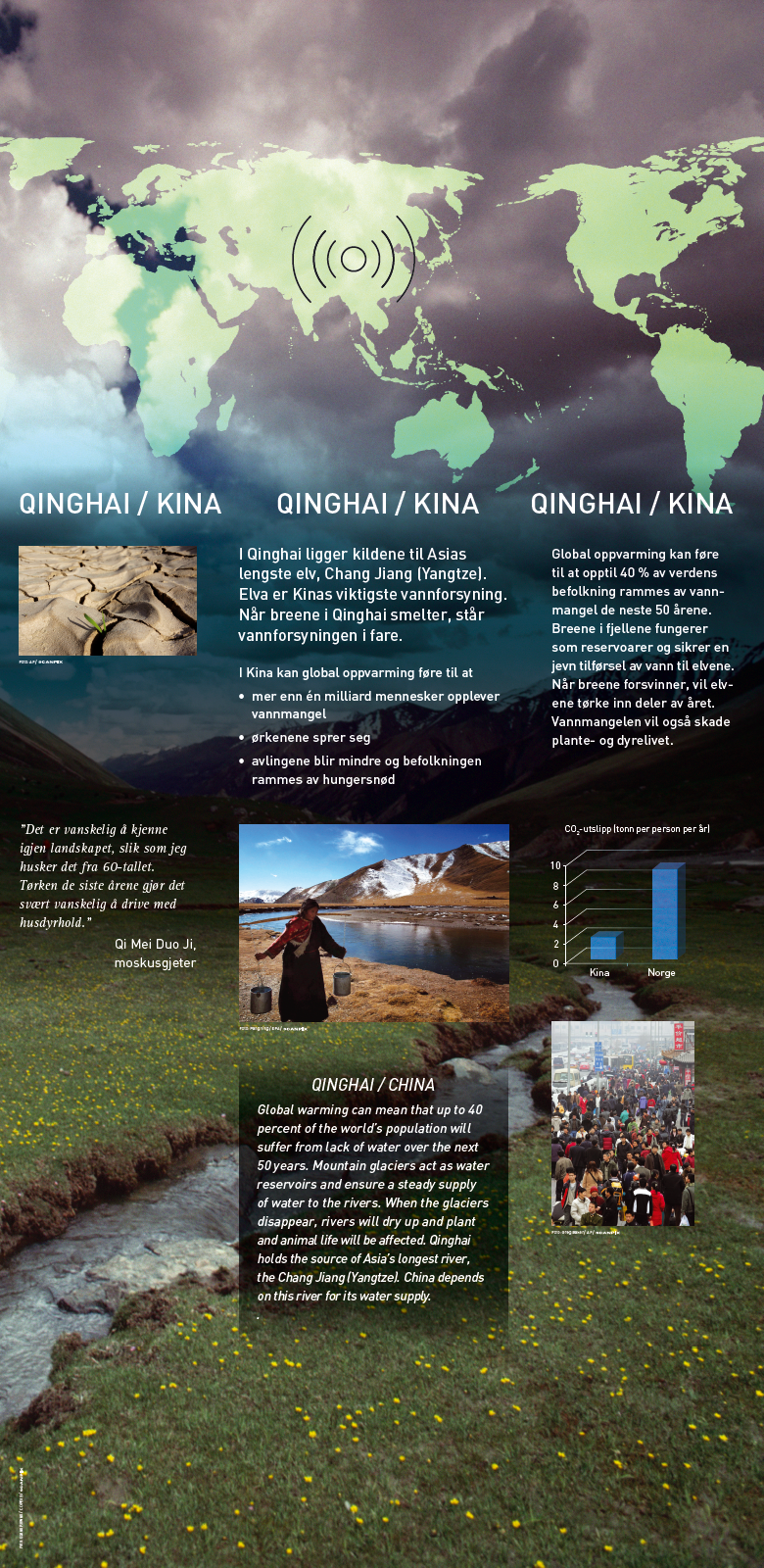 A close up of the infographics about China, covering a round pillar